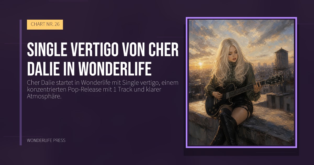 Wonderlife Press: Single vertigo von Cher Dalie in Wonderlife. Veröffentlichungscover. CHART NR. 26.