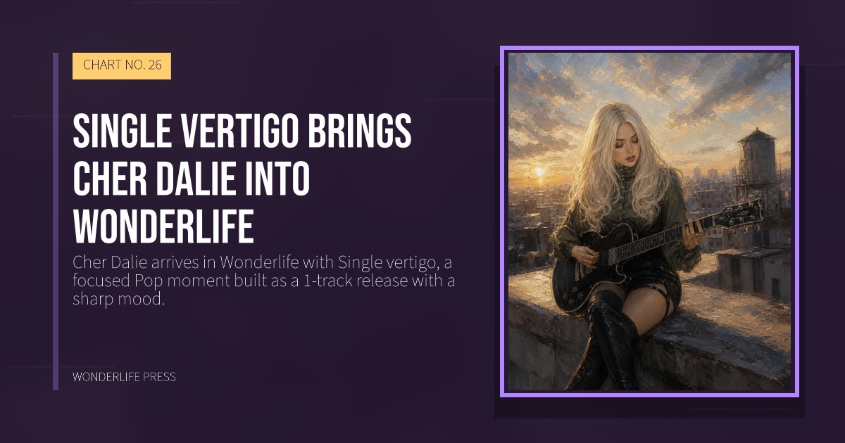 Wonderlife Press: Single vertigo brings Cher Dalie into Wonderlife. release artwork. CHART NO. 26.