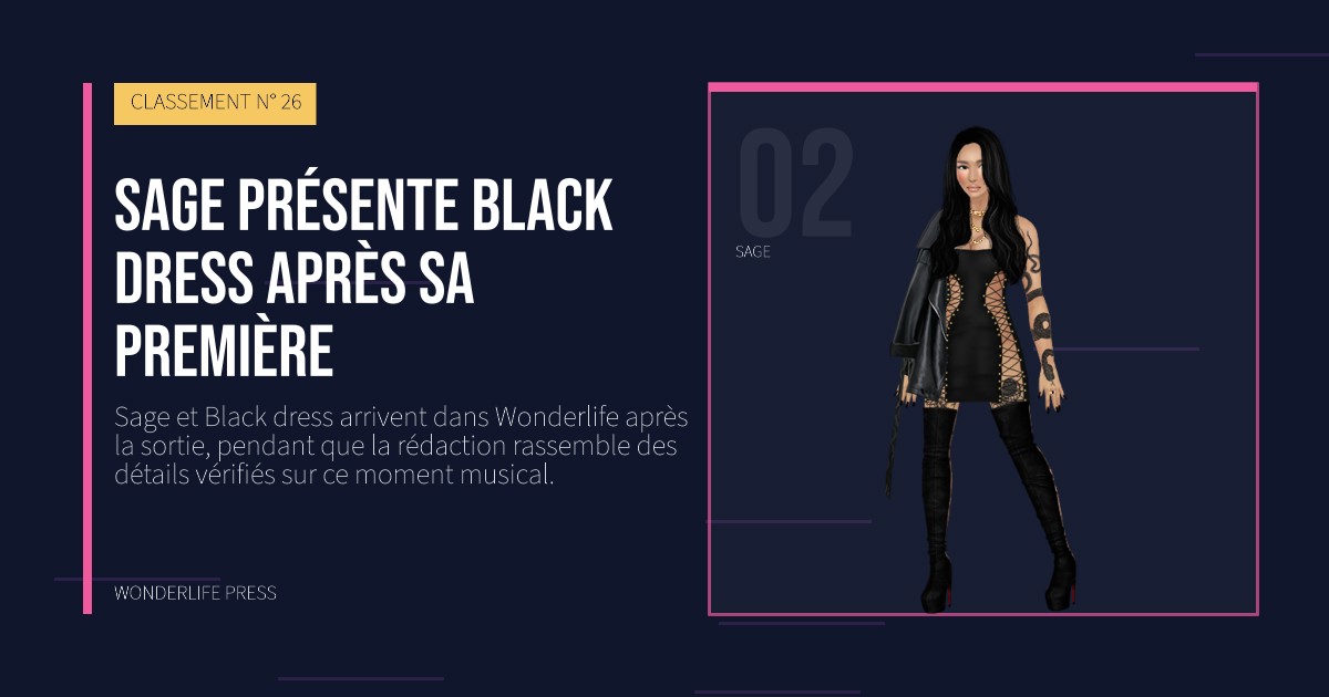 Wonderlife Press: Sage présente Black dress après sa première. portrait des artistes. CLASSEMENT N° 26.
