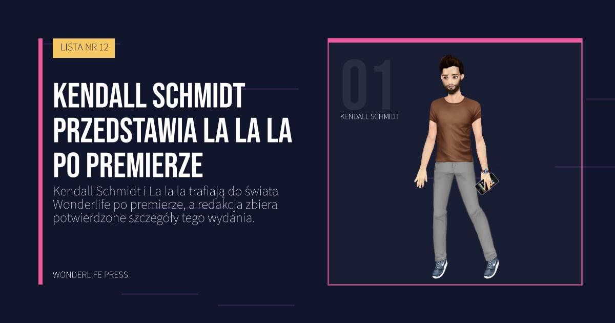 Wonderlife Press: Kendall Schmidt przedstawia La la la po premierze. portret artystów. LISTA NR 12.