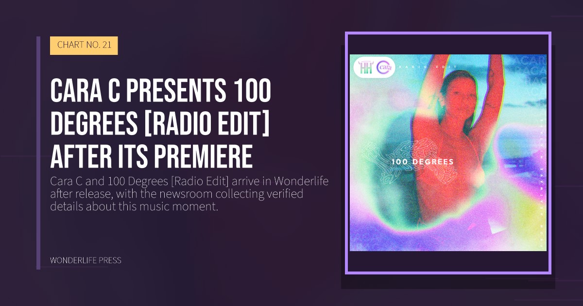 Wonderlife Press: Cara C presents 100 Degrees [Radio Edit] after its premiere. release artwork. CHART NO. 21.