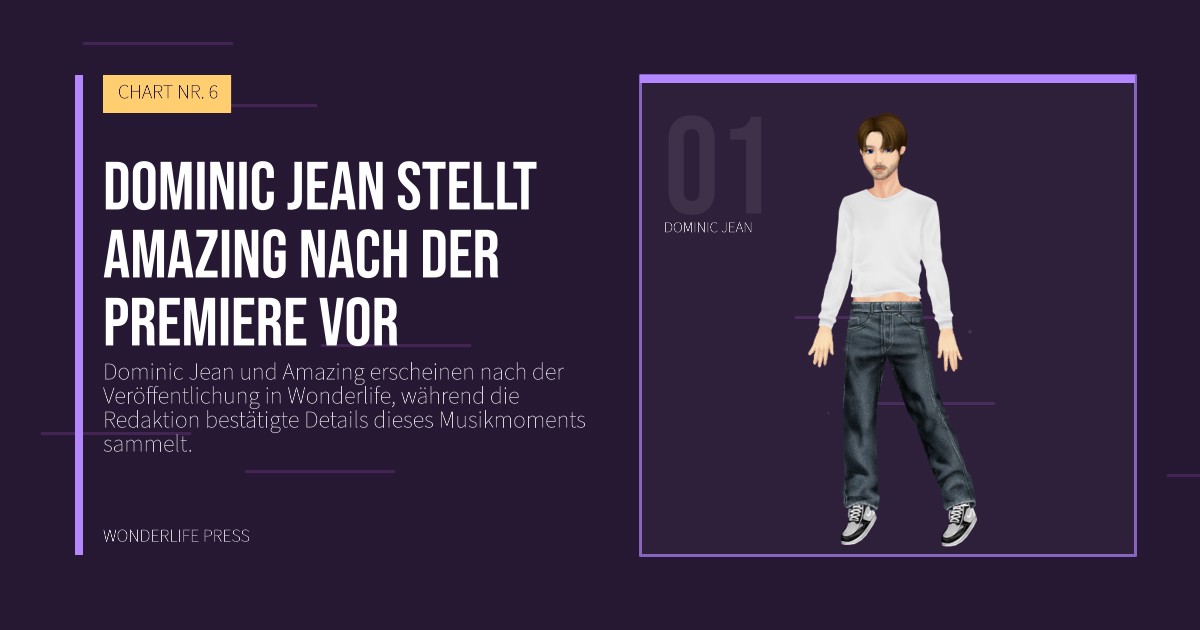 Wonderlife Press: Dominic Jean stellt Amazing nach der Premiere vor. Künstlerporträt. CHART NR. 6.
