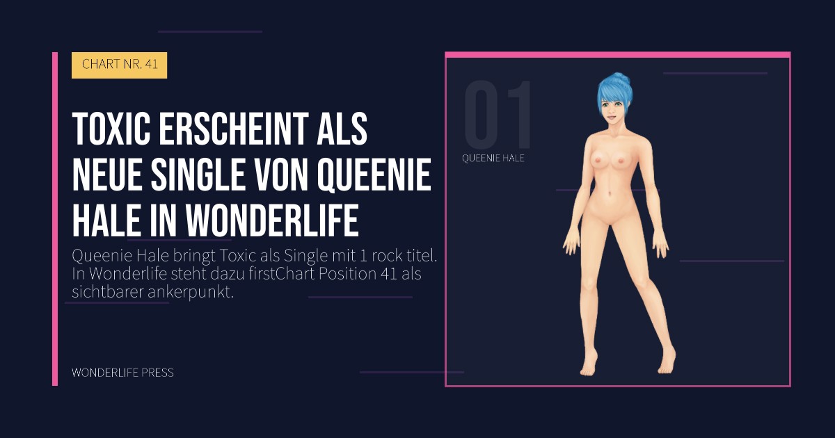 Wonderlife Press: Toxic erscheint als neue single von Queenie Hale in Wonderlife. Künstlerporträt. CHART NR. 41.