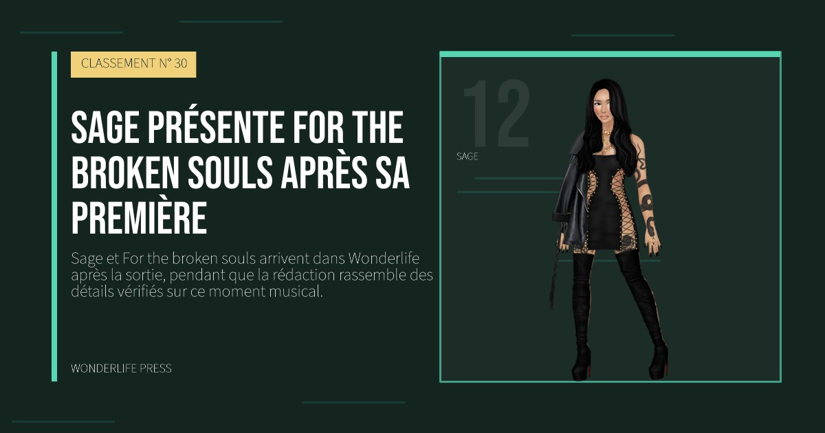 Wonderlife Press: Sage présente For the broken souls après sa première. portrait des artistes. CLASSEMENT N° 30.