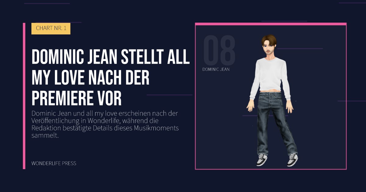 Wonderlife Press: Dominic Jean stellt all my love nach der Premiere vor. Künstlerporträt. CHART NR. 1.