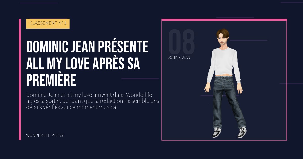 Wonderlife Press: Dominic Jean présente all my love après sa première. portrait des artistes. CLASSEMENT N° 1.