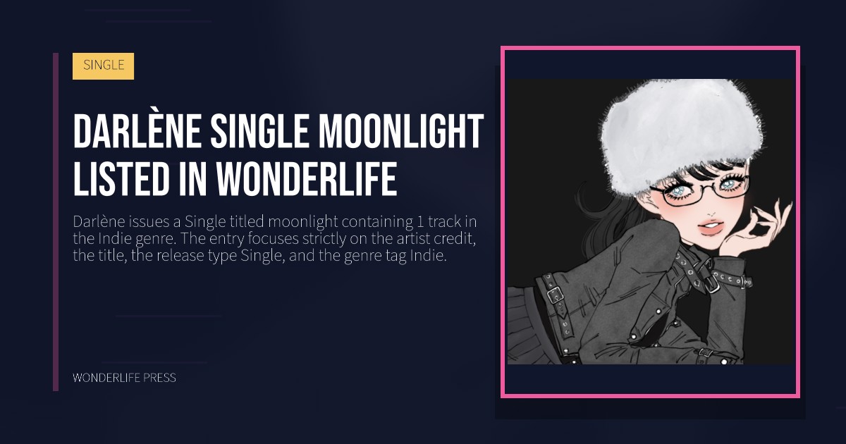 Wonderlife Press: Darlène Single moonlight listed in Wonderlife. release artwork. SINGLE.