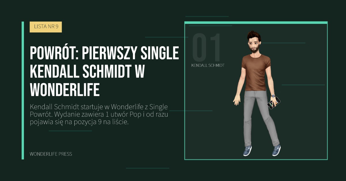 Wonderlife Press: Powrót: pierwszy Single Kendall Schmidt w Wonderlife. portret artystów. LISTA NR 9.