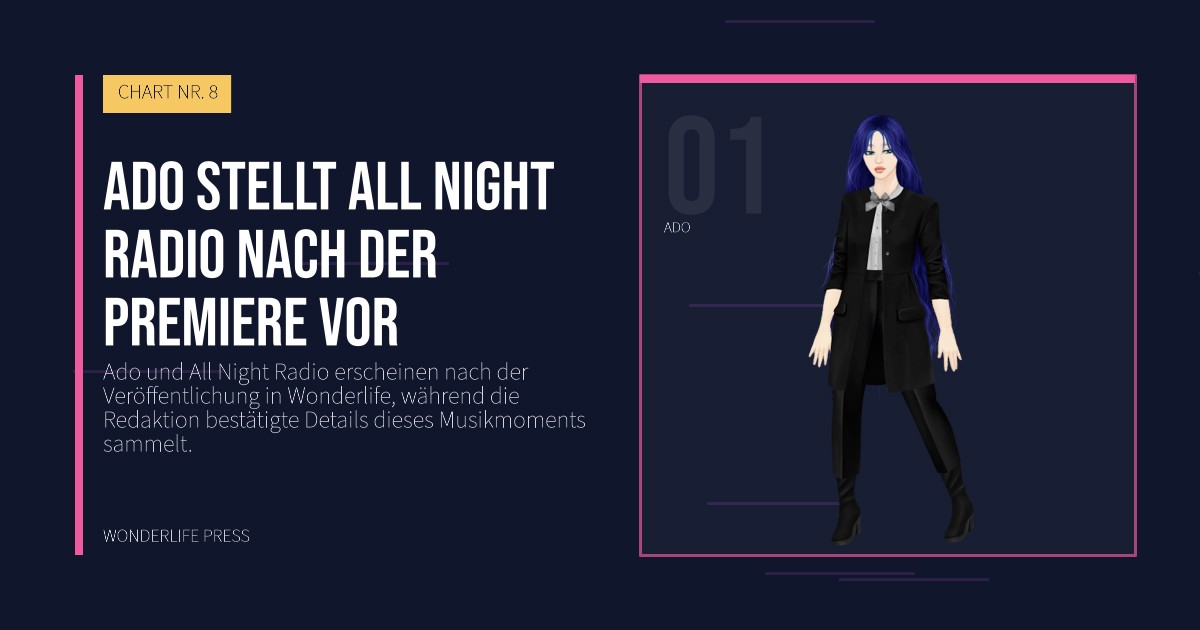 Wonderlife Press: Ado stellt All Night Radio nach der Premiere vor. Künstlerporträt. CHART NR. 8.