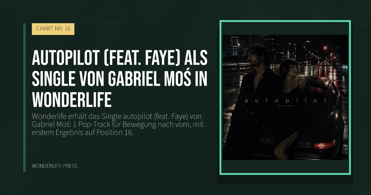 Wonderlife Press: autopilot (feat. Faye) als Single von Gabriel Moś in Wonderlife. Veröffentlichungscover. CHART NR. 16.