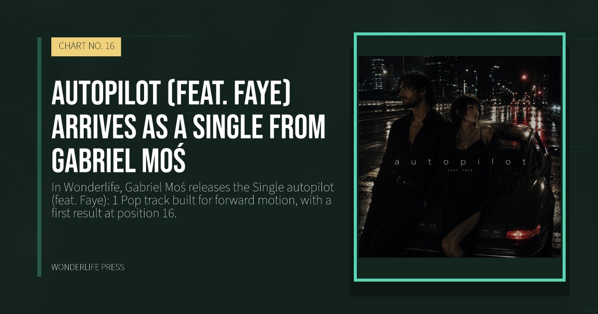 Wonderlife Press: autopilot (feat. Faye) arrives as a Single from Gabriel Moś. release artwork. CHART NO. 16.