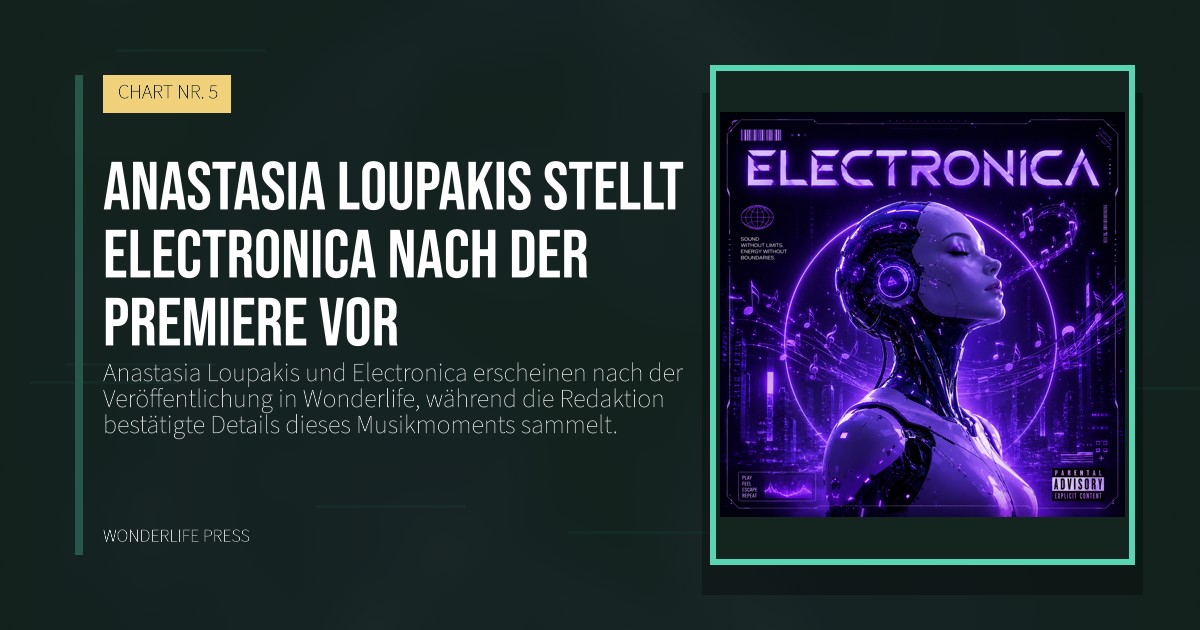 Wonderlife Press: Anastasia Loupakis stellt Electronica nach der Premiere vor. Veröffentlichungscover. CHART NR. 5.