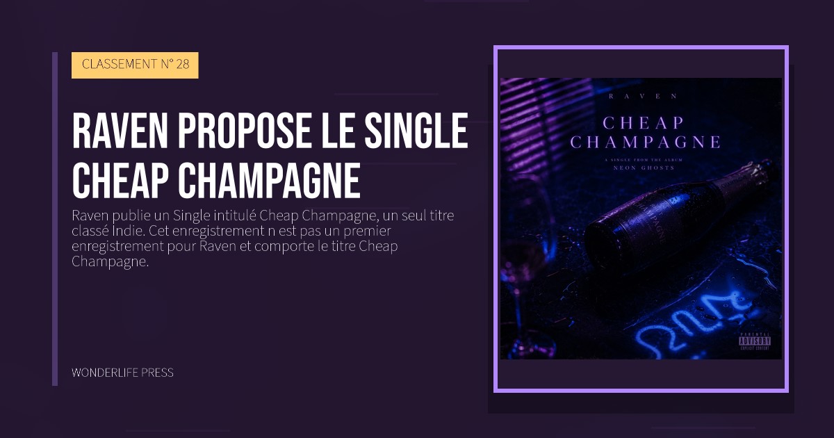 Wonderlife Press: Raven propose le single Cheap Champagne. pochette de la sortie. CLASSEMENT N° 28.