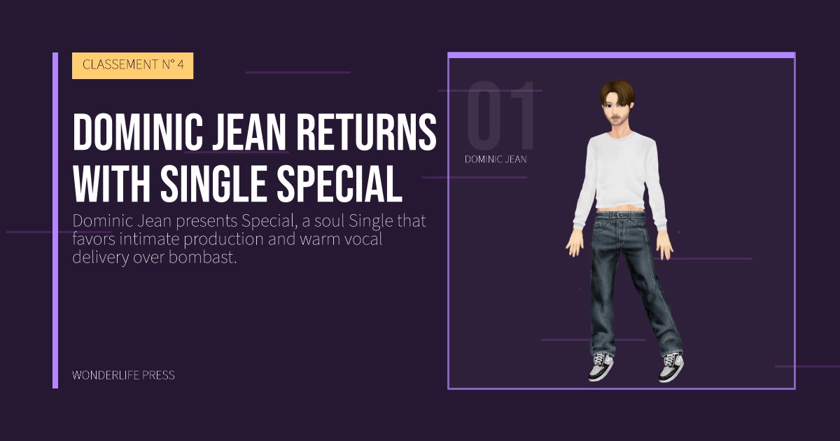 Wonderlife Press: Dominic Jean returns with single Special. portrait des artistes. CLASSEMENT N° 4.