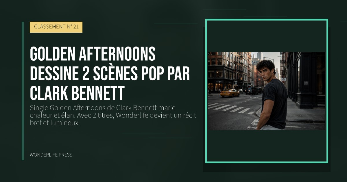 Wonderlife Press: Golden Afternoons dessine 2 scènes pop par Clark Bennett. pochette de la sortie. CLASSEMENT N° 21.