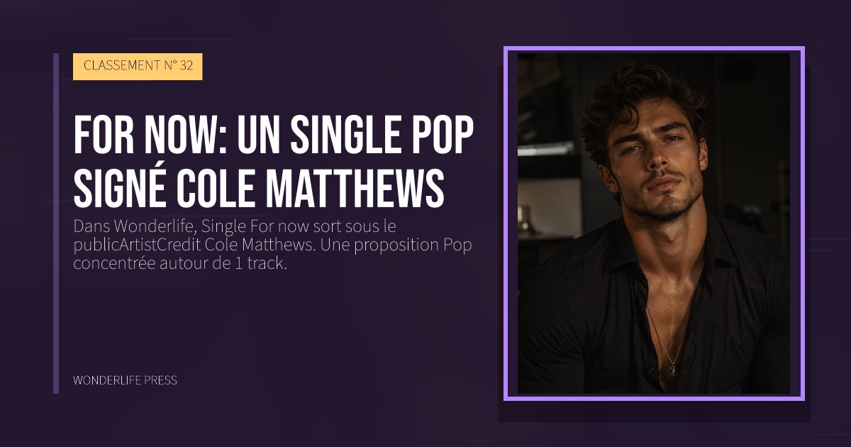 Wonderlife Press: For now: un Single Pop signé Cole Matthews. pochette de la sortie. CLASSEMENT N° 32.