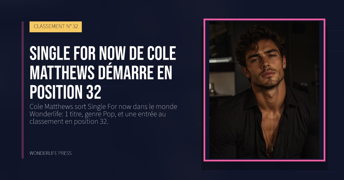 Wonderlife Press: Single For now de Cole Matthews démarre en position 32. pochette de la sortie. CLASSEMENT N° 32.