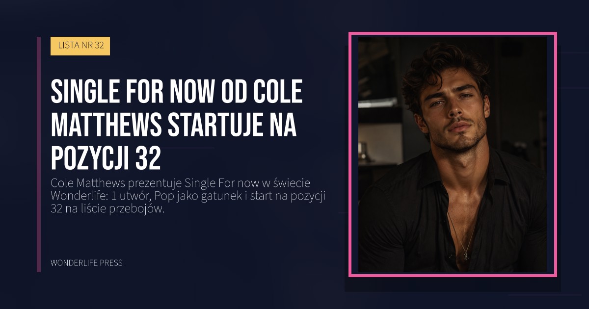 Wonderlife Press: Single For now od Cole Matthews startuje na pozycji 32. okładka wydawnictwa. LISTA NR 32.