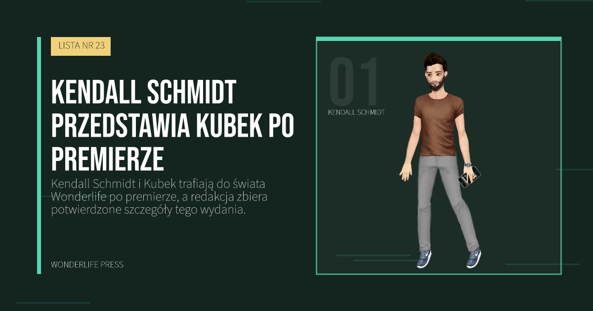 Wonderlife Press: Kendall Schmidt przedstawia Kubek po premierze. portret artystów. LISTA NR 23.