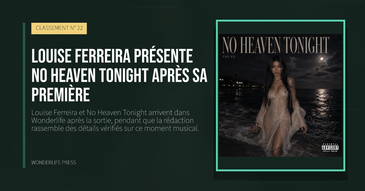 Wonderlife Press: Louise Ferreira présente No Heaven Tonight après sa première. pochette de la sortie. CLASSEMENT N° 22.