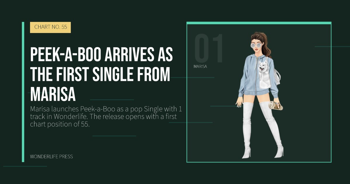 Wonderlife Press: Peek-a-Boo arrives as the first Single from Marisa. artist portrait. CHART NO. 55.