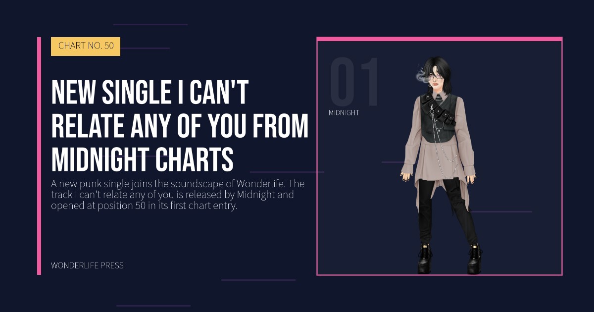 Wonderlife Press: new single I can't relate any of you from Midnight charts. artist portrait. CHART NO. 50.