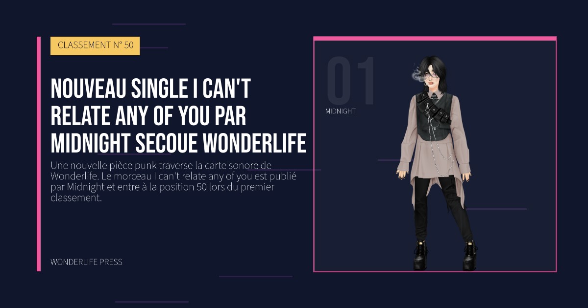 Wonderlife Press: nouveau single I can't relate any of you par Midnight secoue Wonderlife. portrait des artistes. CLASSEMENT N° 50.