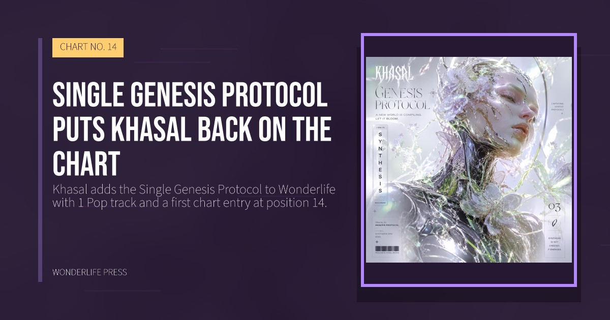Wonderlife Press: Single Genesis Protocol puts Khasal back on the chart. release artwork. CHART NO. 14.