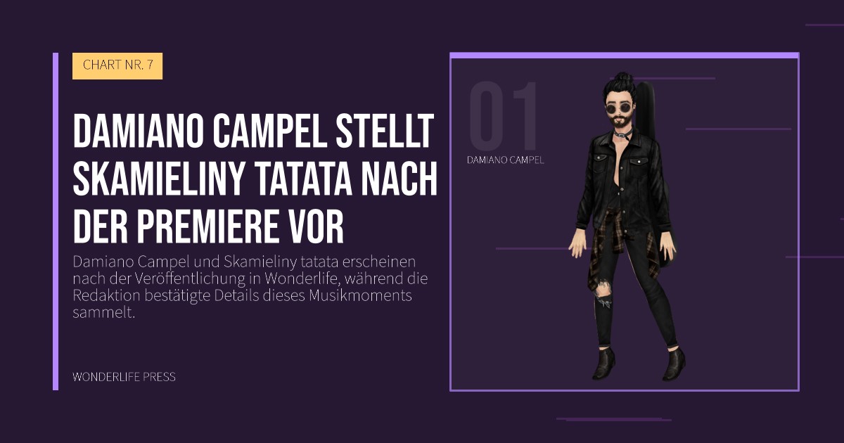 Wonderlife Press: Damiano Campel stellt Skamieliny tatata nach der Premiere vor. Künstlerporträt. CHART NR. 7.