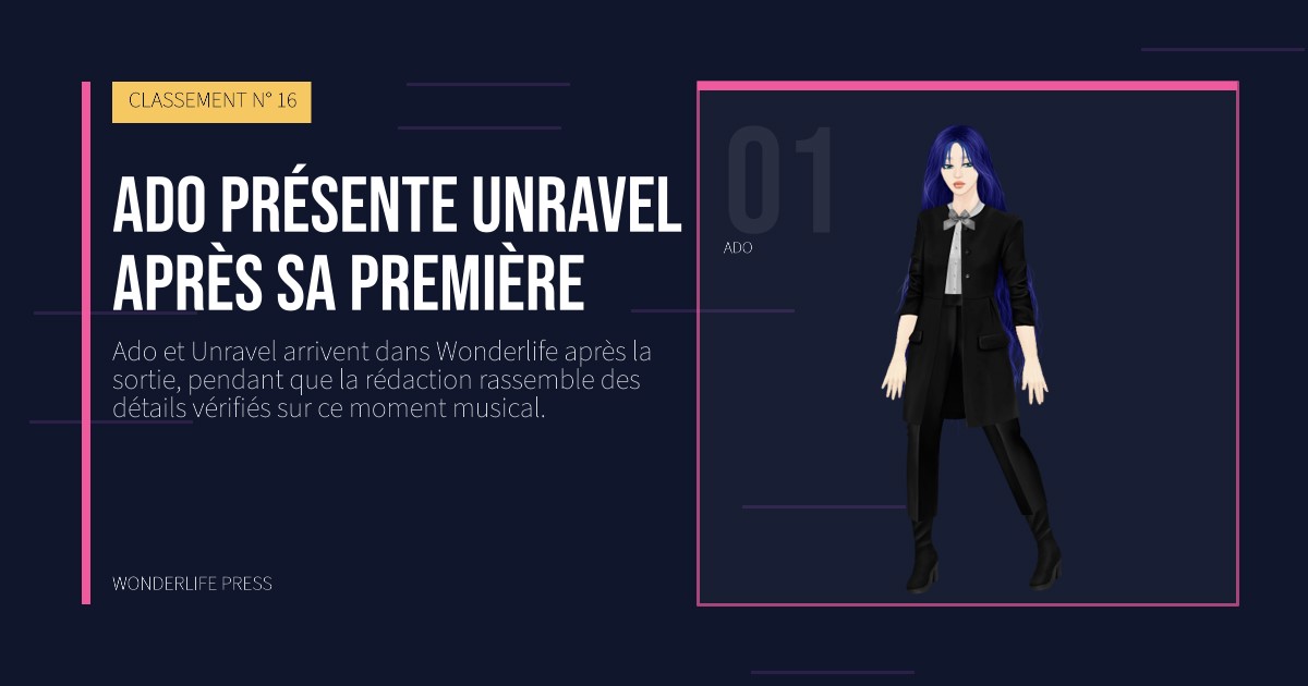 Wonderlife Press: Ado présente Unravel après sa première. portrait des artistes. CLASSEMENT N° 16.