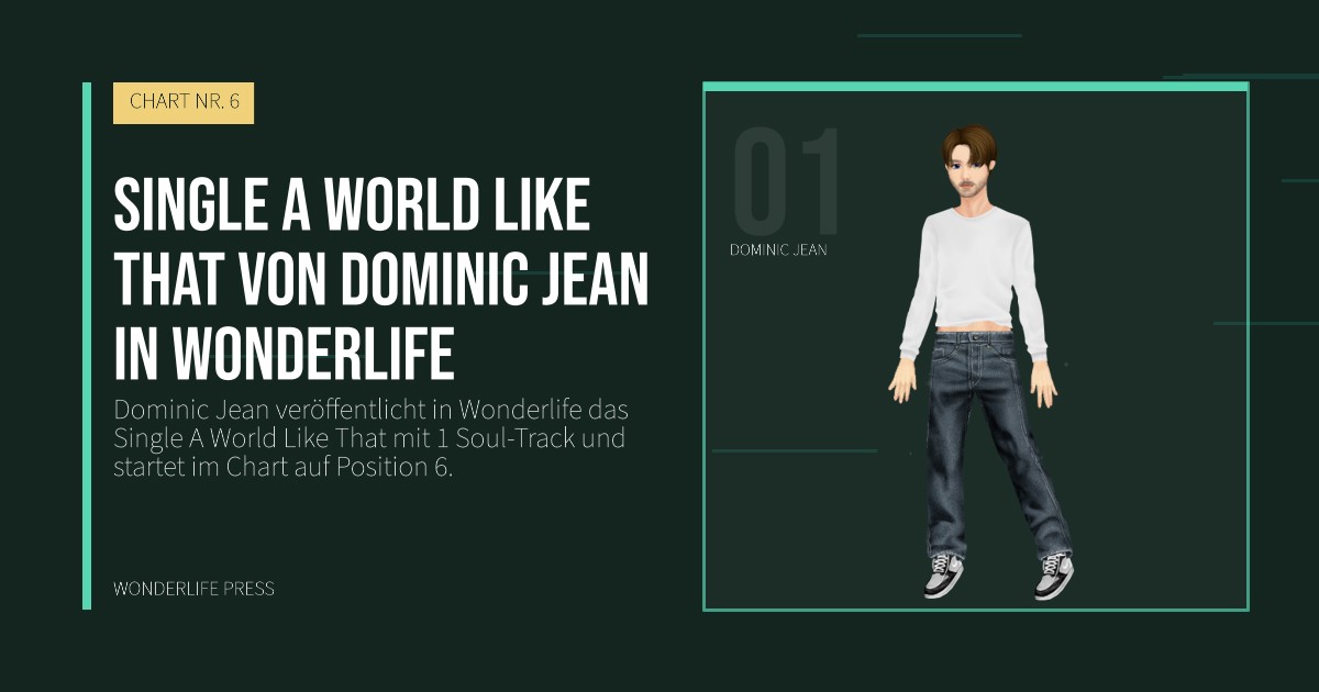 Wonderlife Press: Single A World Like That von Dominic Jean in Wonderlife. Künstlerporträt. CHART NR. 6.