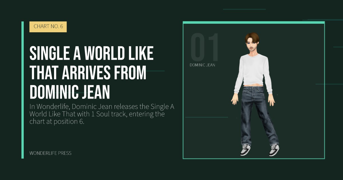 Wonderlife Press: Single A World Like That arrives from Dominic Jean. artist portrait. CHART NO. 6.