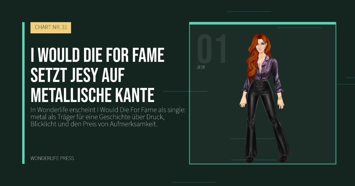 Wonderlife Press: I Would Die For Fame setzt Jesy auf metallische Kante. Künstlerporträt. CHART NR. 31.