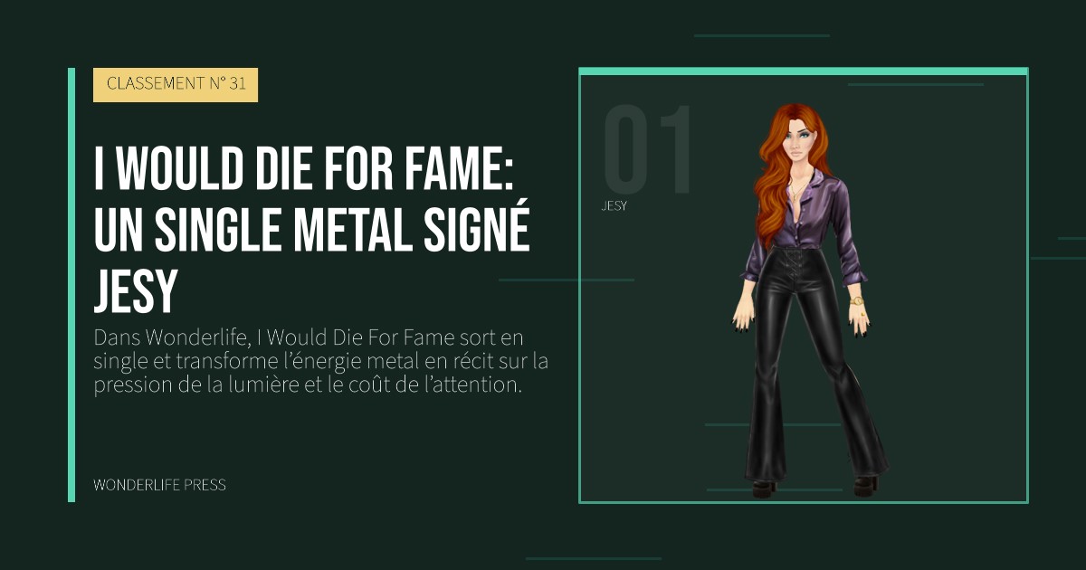 Wonderlife Press: I Would Die For Fame: un single metal signé Jesy. portrait des artistes. CLASSEMENT N° 31.