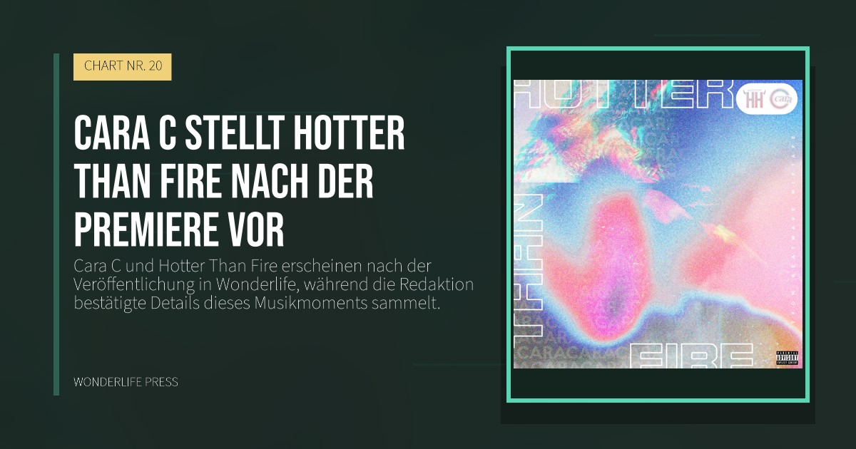 Wonderlife Press: Cara C stellt Hotter Than Fire nach der Premiere vor. Veröffentlichungscover. CHART NR. 20.