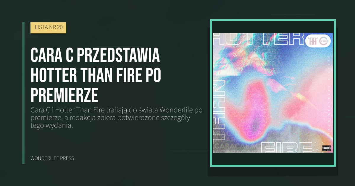 Wonderlife Press: Cara C przedstawia Hotter Than Fire po premierze. okładka wydawnictwa. LISTA NR 20.