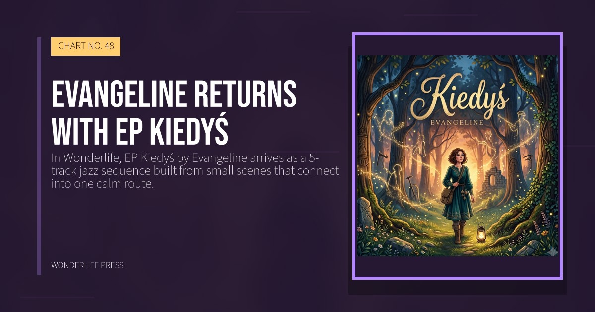 Wonderlife Press: Evangeline returns with EP Kiedyś. release artwork. CHART NO. 48.