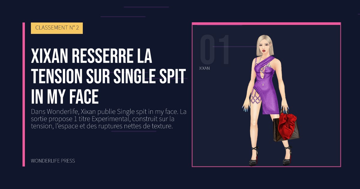 Wonderlife Press: Xixan resserre la tension sur Single spit in my face. portrait des artistes. CLASSEMENT N° 2.