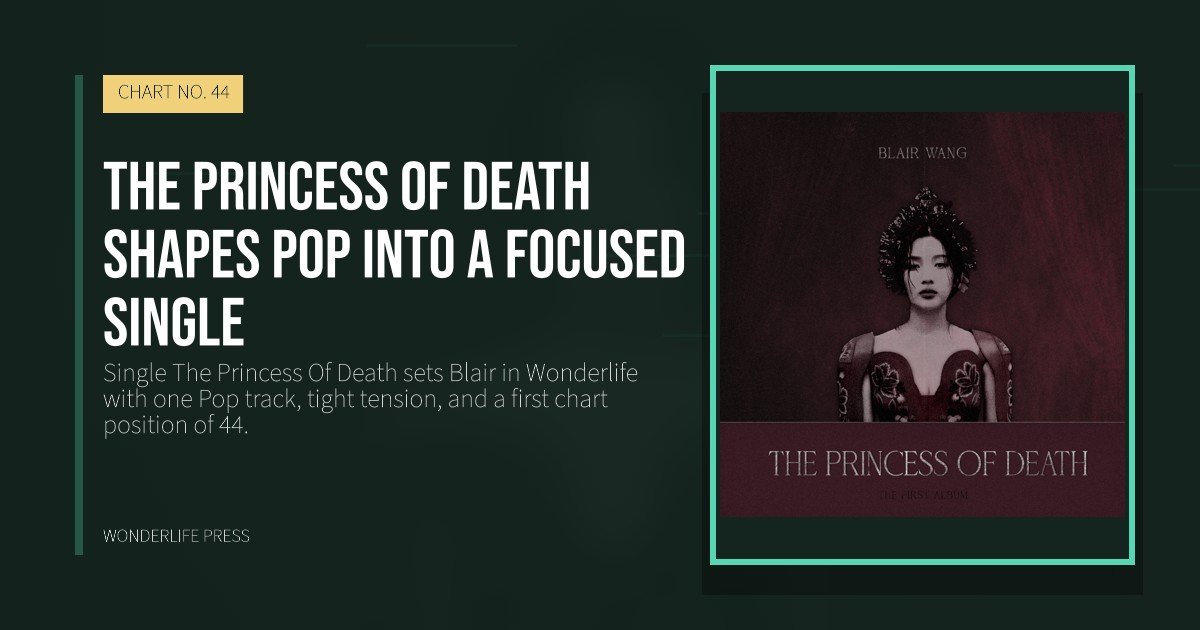 Wonderlife Press: The Princess Of Death shapes pop into a focused single. release artwork. CHART NO. 44.