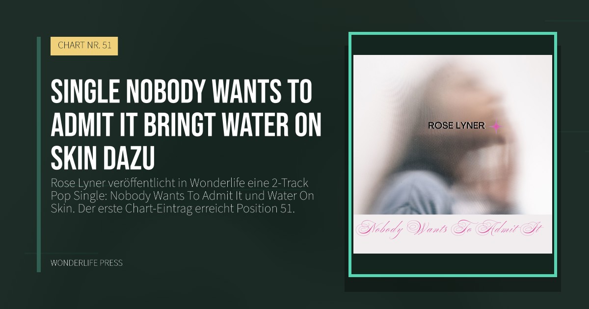 Wonderlife Press: Single Nobody Wants To Admit It bringt Water On Skin dazu. Veröffentlichungscover. CHART NR. 51.
