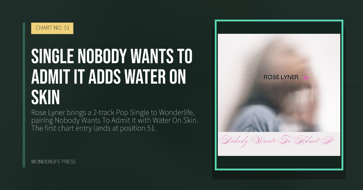 Wonderlife Press: Single Nobody Wants To Admit It adds Water On Skin. release artwork. CHART NO. 51.