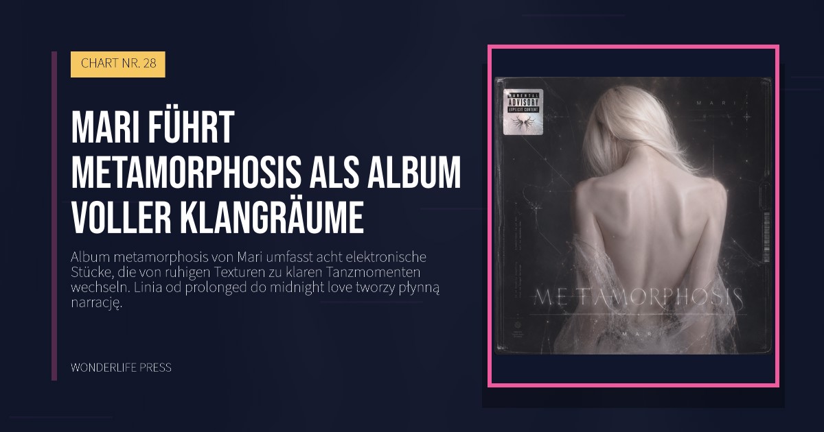Wonderlife Press: Mari führt metamorphosis als Album voller Klangräume. Veröffentlichungscover. CHART NR. 28.