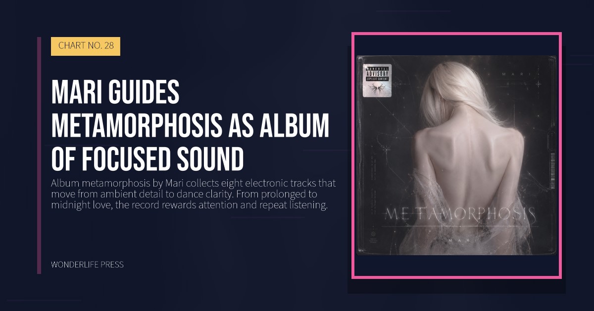 Wonderlife Press: Mari guides metamorphosis as Album of focused sound. release artwork. CHART NO. 28.
