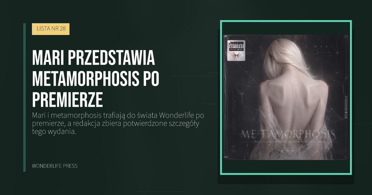 Wonderlife Press: Mari przedstawia metamorphosis po premierze. okładka wydawnictwa. LISTA NR 28.