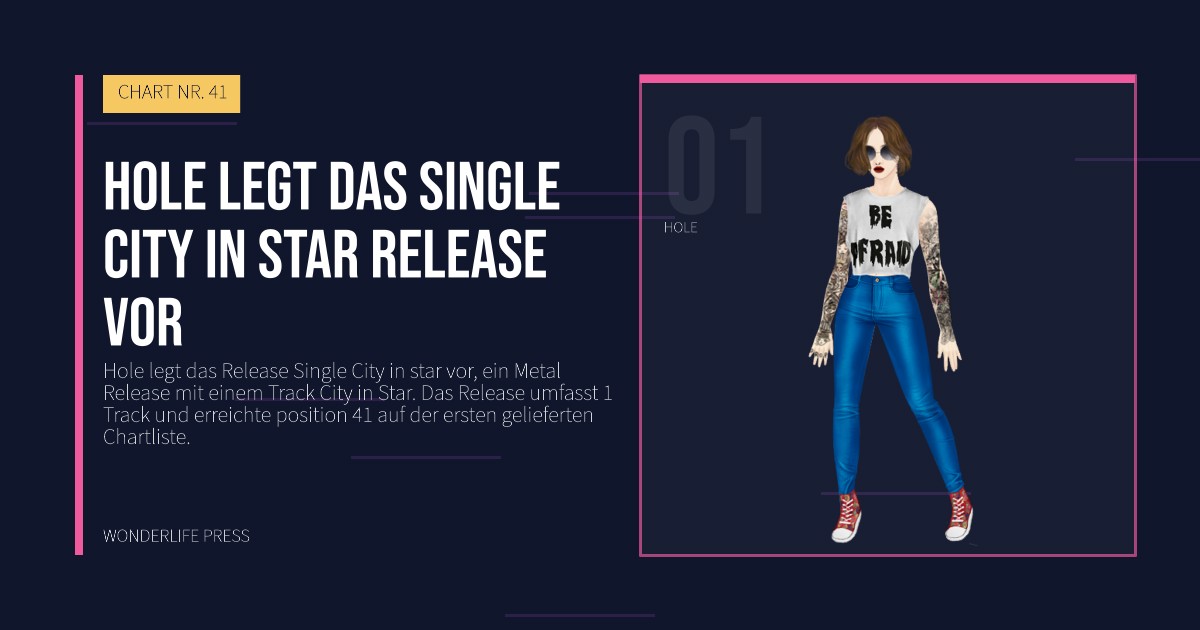 Wonderlife Press: Hole legt das Single City in star release vor. Künstlerporträt. CHART NR. 41.