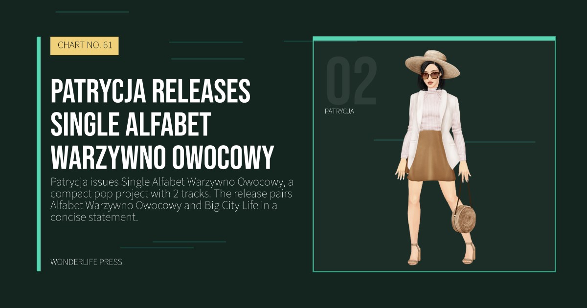 Wonderlife Press: Patrycja releases Single Alfabet Warzywno Owocowy. artist portrait. CHART NO. 61.
