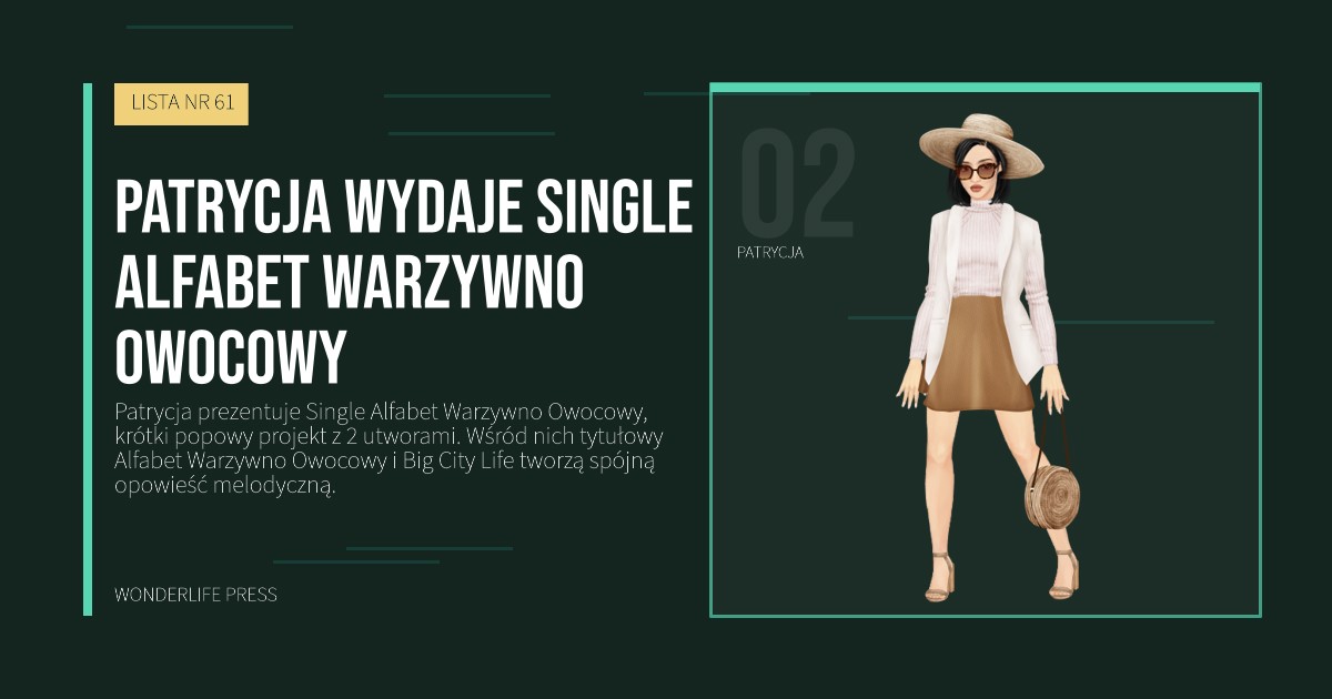 Wonderlife Press: Patrycja wydaje Single Alfabet Warzywno Owocowy. portret artystów. LISTA NR 61.