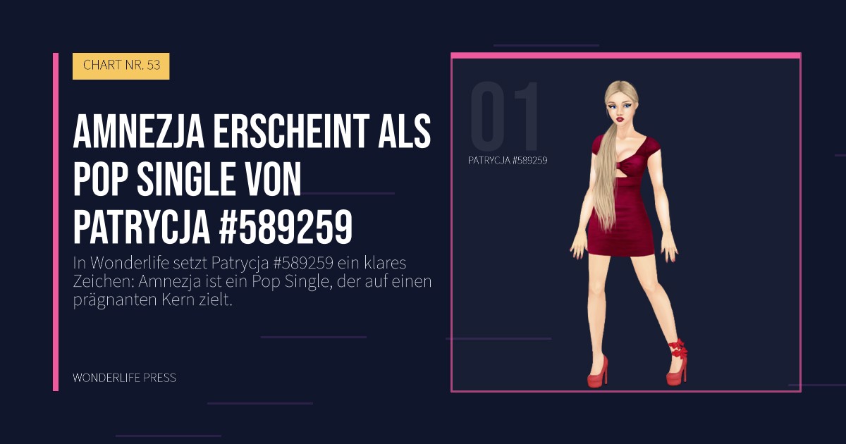 Wonderlife Press: Amnezja erscheint als Pop Single von Patrycja #589259. Künstlerporträt. CHART NR. 53.