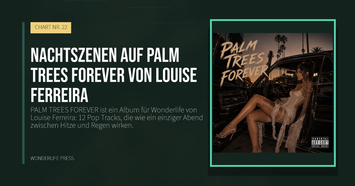 Wonderlife Press: Nachtszenen auf PALM TREES FOREVER von Louise Ferreira. Veröffentlichungscover. CHART NR. 22.