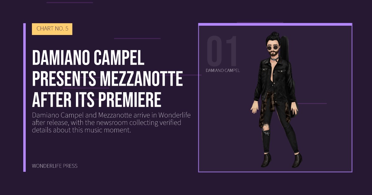 Wonderlife Press: Damiano Campel presents Mezzanotte after its premiere. artist portrait. CHART NO. 5.